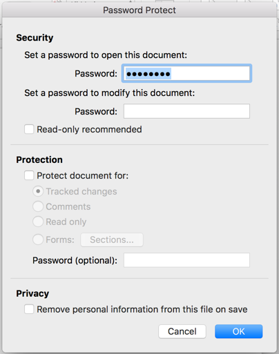 microsoft word for mac password protect